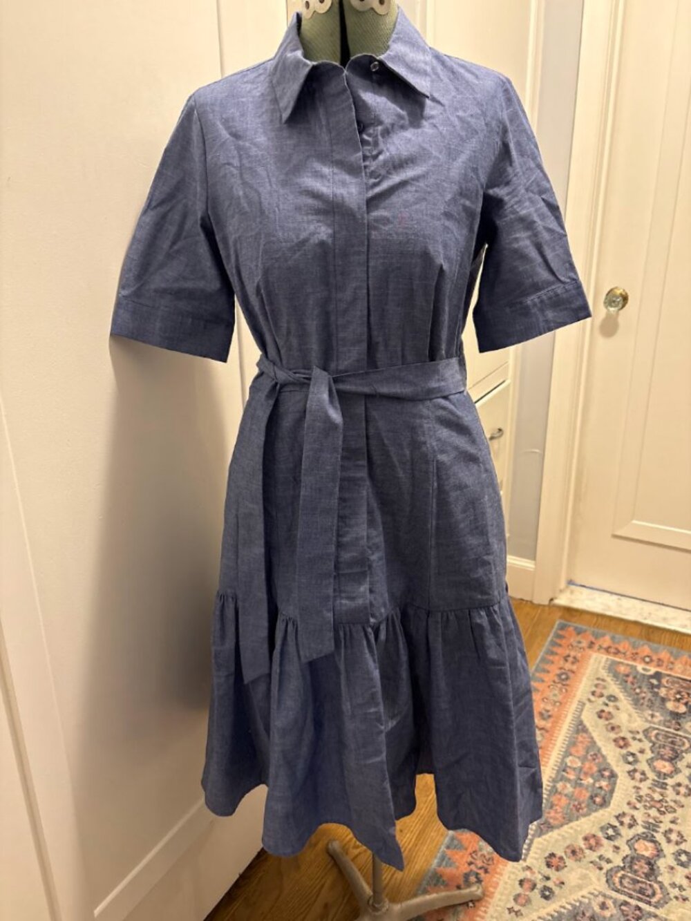 Calvin Klein Blue Tiered Ruffle Shirt Dress Size 4